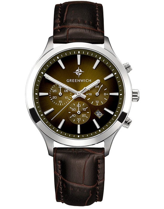 Greenwich Greenwich Skipper GW 043.12.30  GW 043.12.30 кварцевые мужские часы коричневый циферблат, браслет кожаный — вид спереди